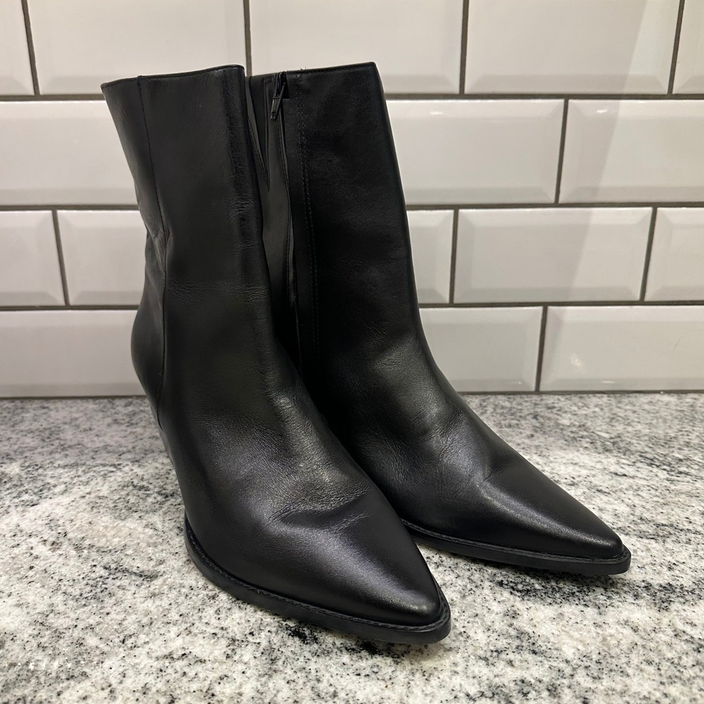 Matisse Womens 11 Caty Ankle Boots Black Leather Pointed Toe Block Heel Western